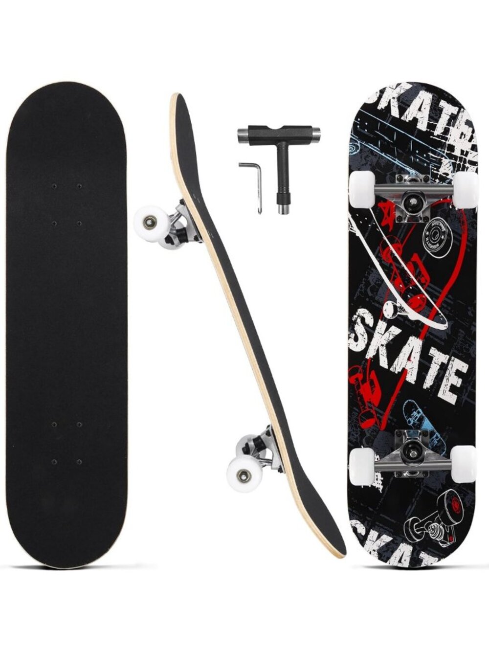 31-Inch Pro Complete Skateboard for Beginners & Kids - 7-Layer Maple, Double